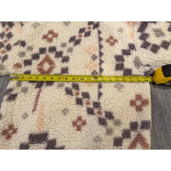 Cozy Aztec-Print Sherpa Zip Hoodie W/Drawstrings By Stitch & Pine M/L Cream & La - Picture 4 of 6